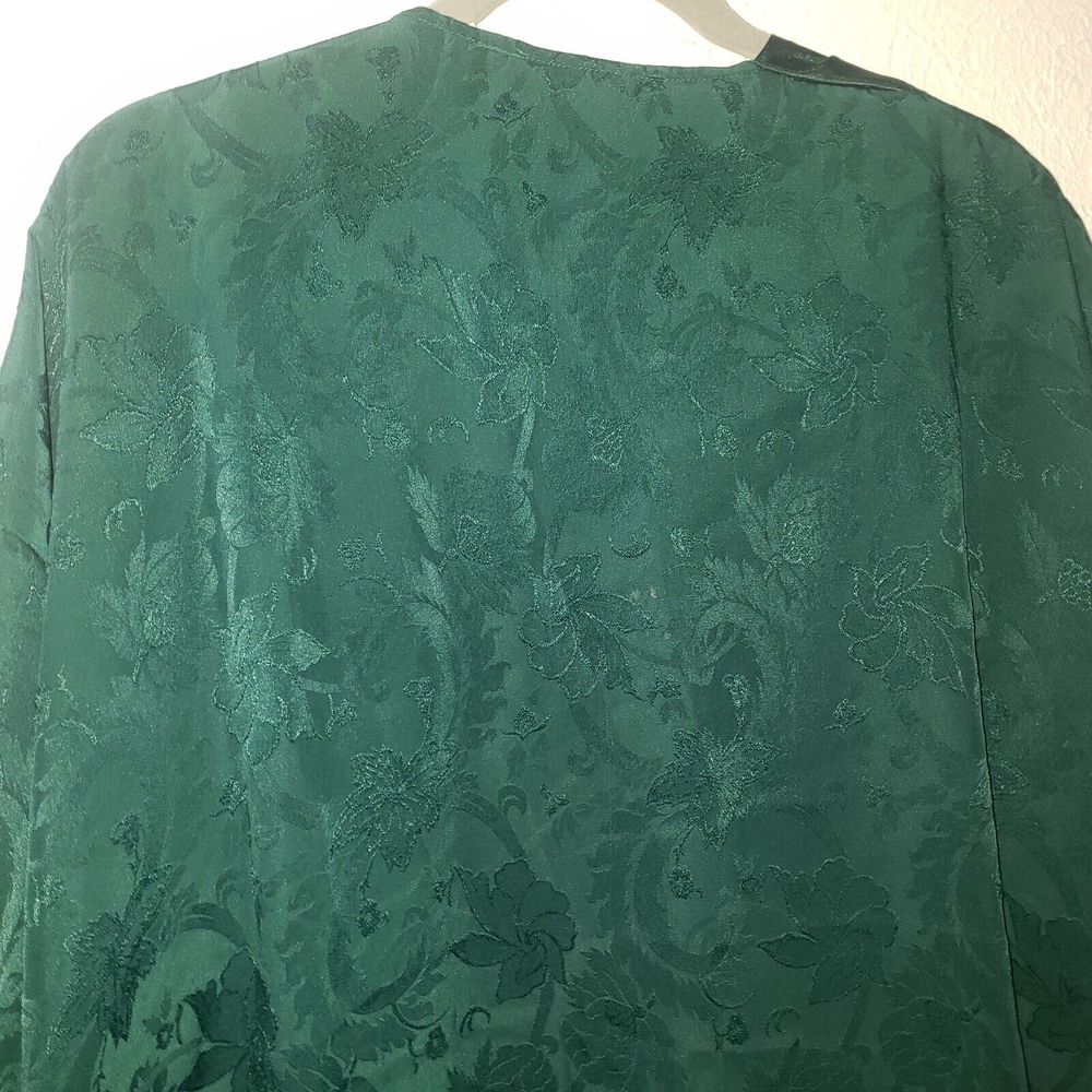 Vtg Victoria's Secret OS Gold Label Jacquard Kimono Bath Robe Green Satin Short - Picture 8 of 9